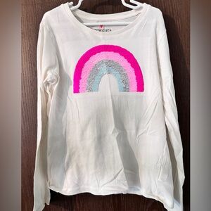 Crewcuts White and Pink Long Sleeve Tee with Rainbow Design
